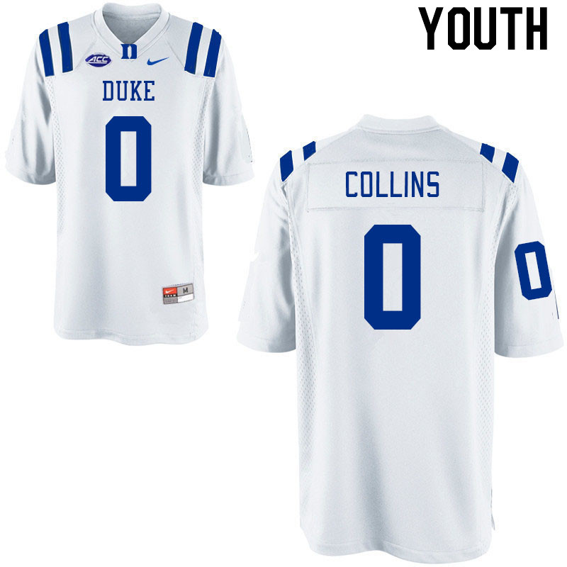 Youth #0 Marquise Collins Duke Blue Devils College Football Jerseys Stitched-White - Click Image to Close